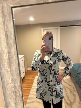 LOFT floral cotton spring rain trench coat Small